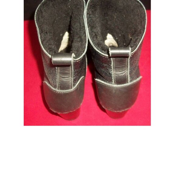 Sven No. 6 Store Black Leather Shearling Lined Handmade Pull-On Clog Boots - Picture 5 of 9